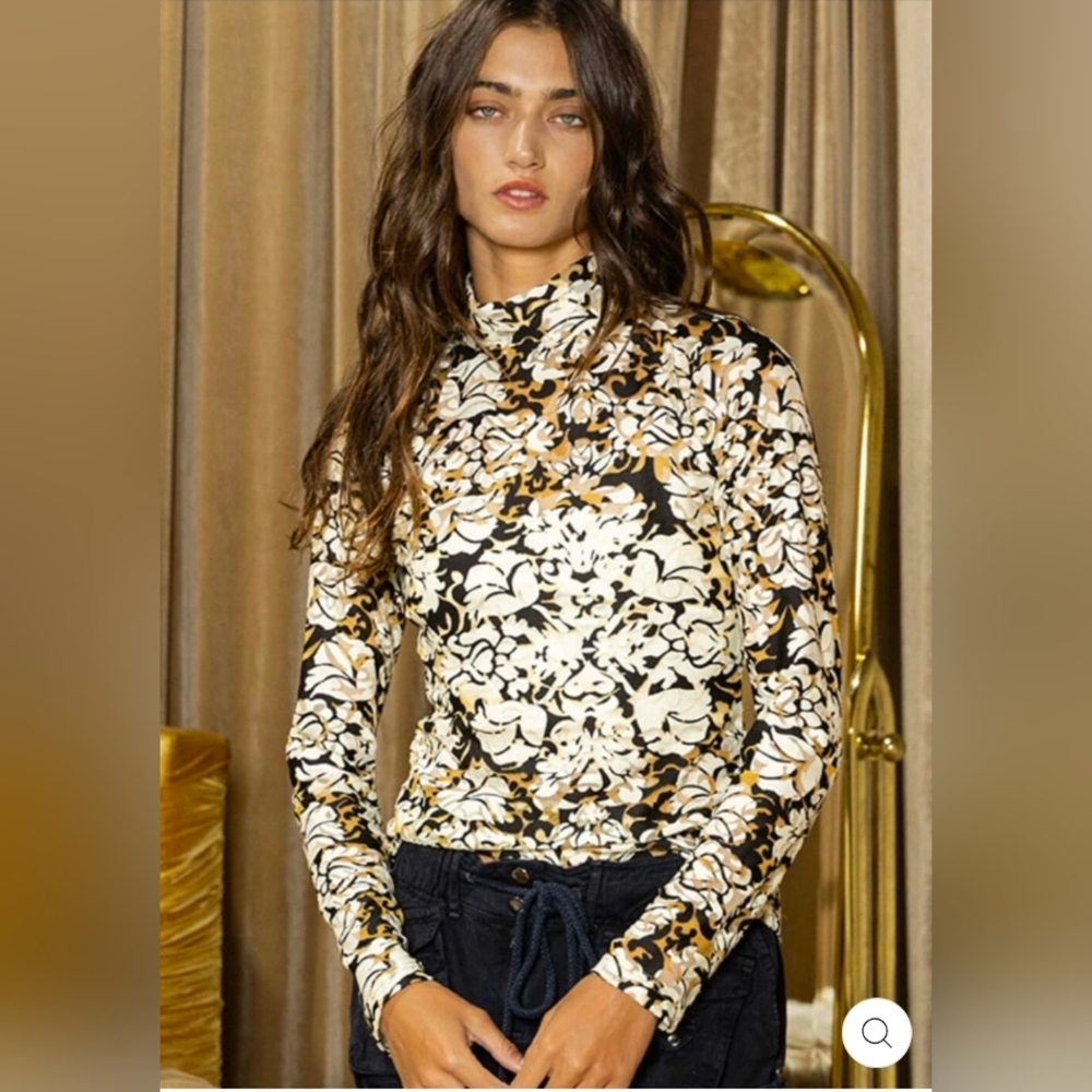 Bucketlist Mock Neck Long Sleeve Slim Fit Floral Sheer Top | Size Small NWOT
